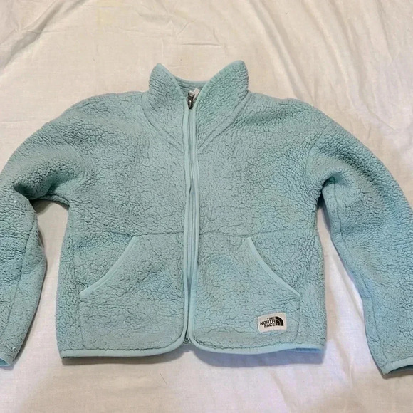 The North Face girls light blue fleece full zip jacket size M 10-12 - Picture 1 of 6